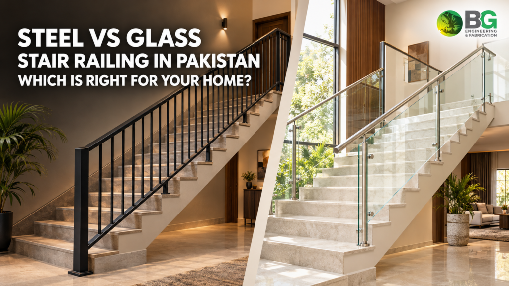 steel vs glass stair railing Pakistan comparison